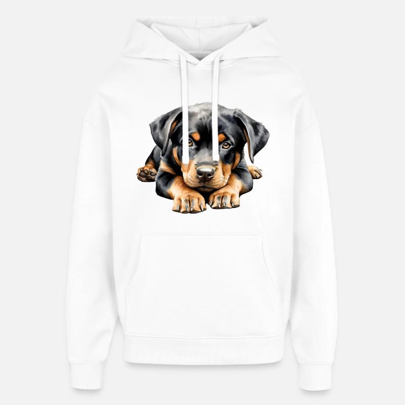 Rottweiler hvalp - Hættetrøje unisex Stanley/Stella Oversized - hvid