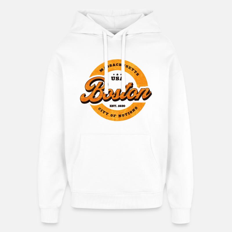 Impression du logo Boston Retro Circle - Sweat à capuche unisexe Stanley/Stella Oversized - blanc