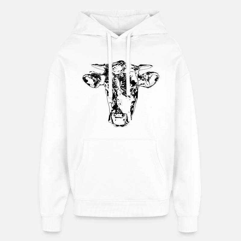 Fermier de cadeaux Cow Cow Head - Sweat à capuche unisexe Stanley/Stella Oversized - blanc