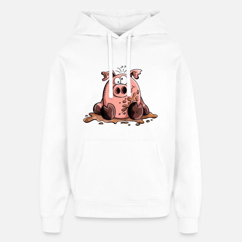 Cochon dans la boue - Cochons - Cadeau - Sweat à capuche unisexe Stanley/Stella Oversized - blanc