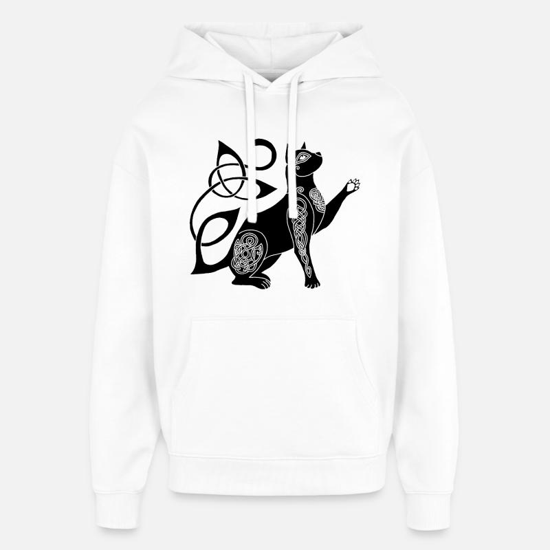 Chat noir celte - Sweat à capuche unisexe Stanley/Stella Oversized - blanc