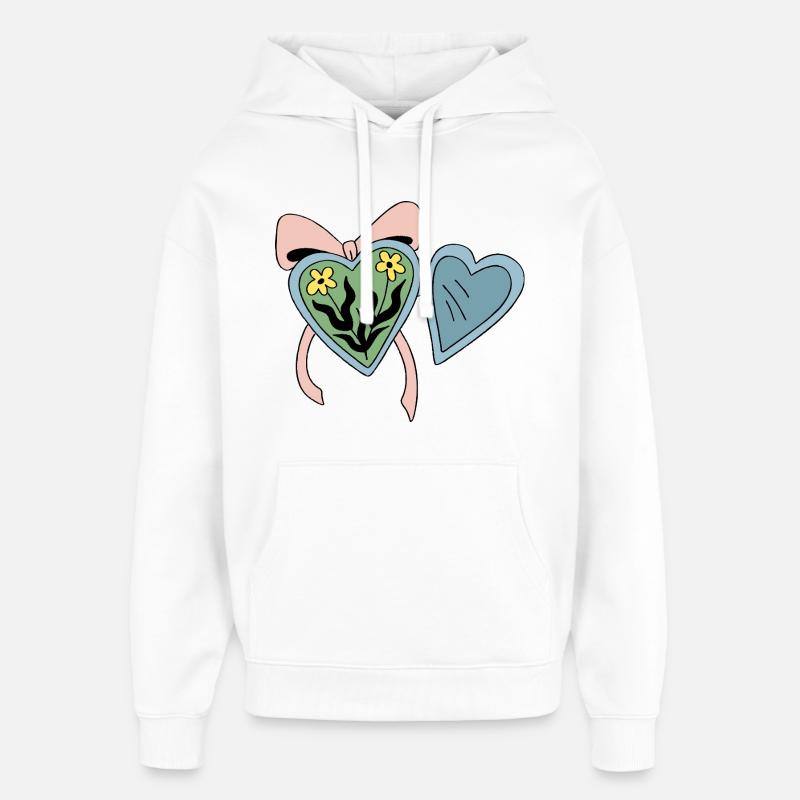 Médaillon fleur avec ruban coeur - Sweat à capuche unisexe Stanley/Stella Oversized - blanc