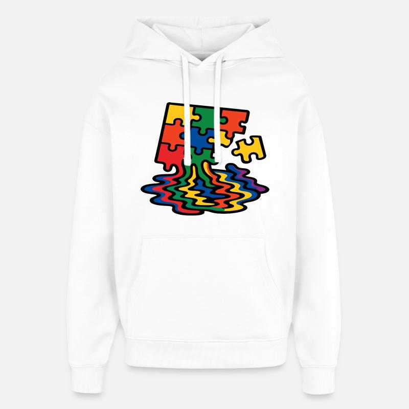 Rainbow Puzzle Tree Splash - Oversized Unisex Hoodie by Stanley/Stella - white