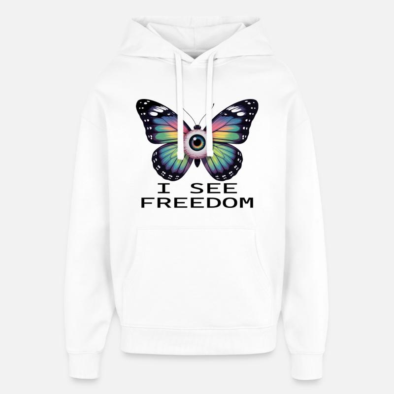 Papillon Œil Arc-en-ciel - Sweat à capuche unisexe Stanley/Stella Oversized - blanc