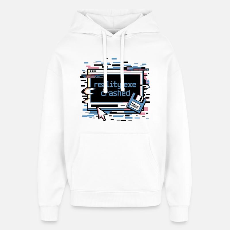 Reality.exe Crashed Retro Pixel Design - Oversized Unisex Hoodie by Stanley/Stella - white