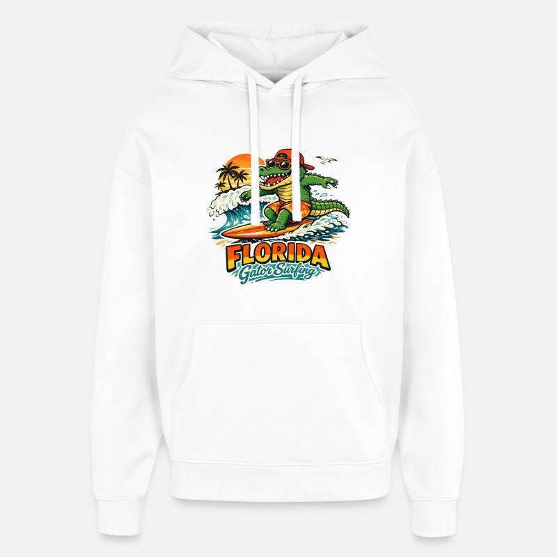 Alligator surfeur en Floride - Sweat à capuche unisexe Stanley/Stella Oversized - blanc