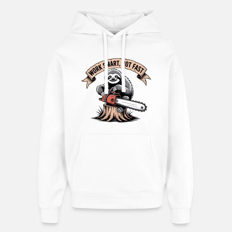 Travaillez mal, pas vite, tronçonneuse paresseuse - Sweat à capuche unisexe Stanley/Stella Oversized - blanc