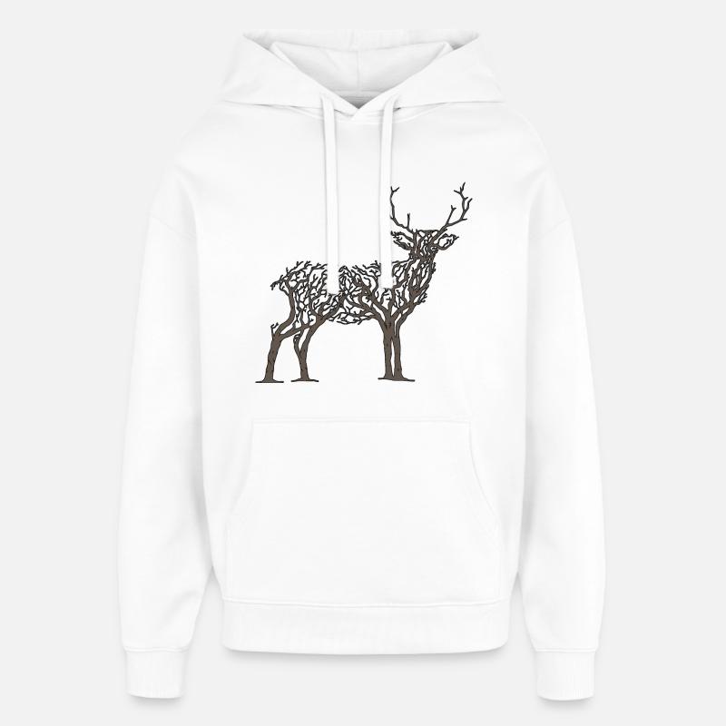 Deer in Tree Branches - Oversized Unisex Hoodie by Stanley/Stella - white