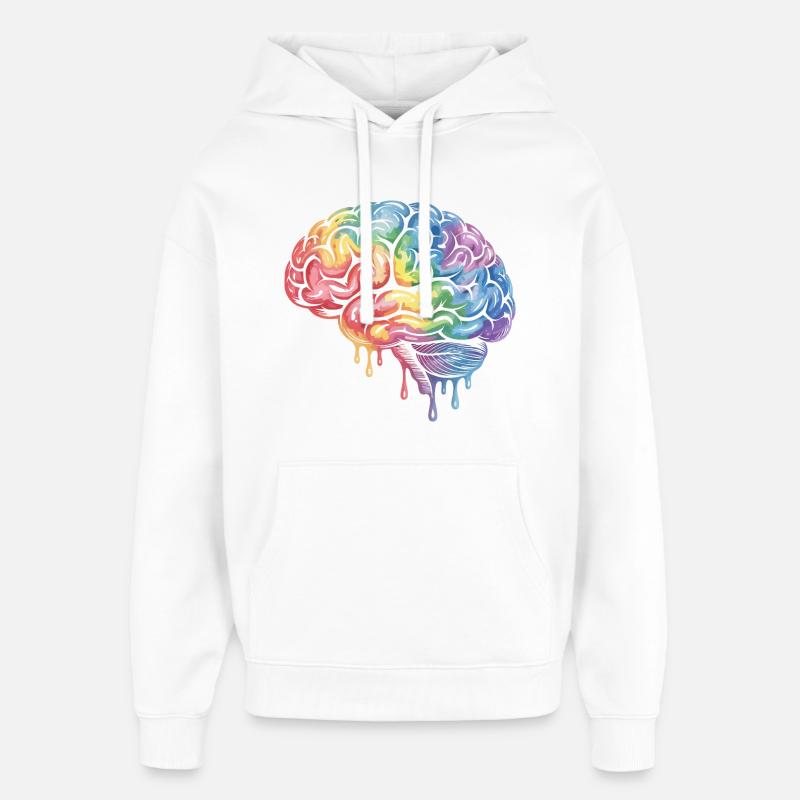 Rainbow Brain Gradient Print Design - Oversized Unisex Hoodie by Stanley/Stella - white