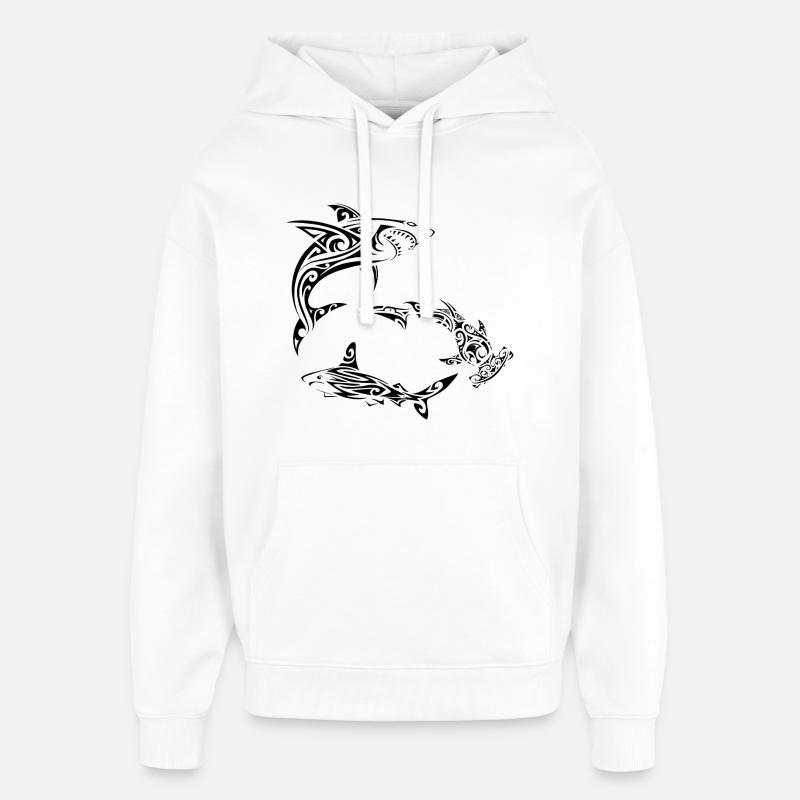 Requins polynésiens noirs - Sweat à capuche unisexe Stanley/Stella Oversized - blanc