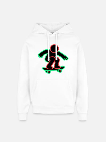 Neon Skateboarder Line Art - Oversized Unisex Hoodie by Stanley/Stella - white