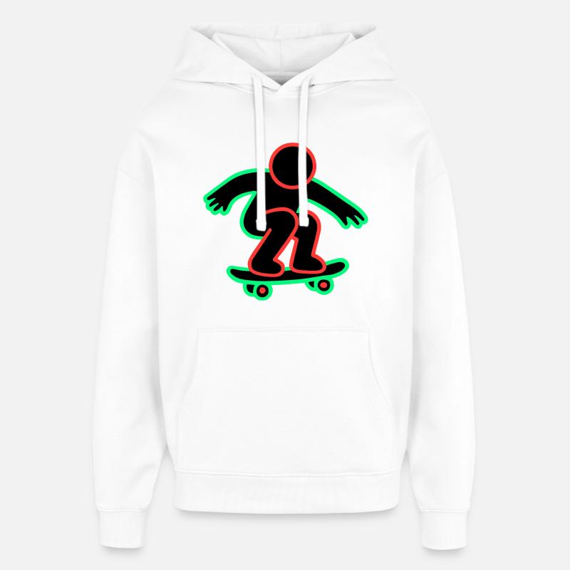 Dessin au trait de skateboarder néon - Sweat à capuche unisexe Stanley/Stella Oversized - blanc