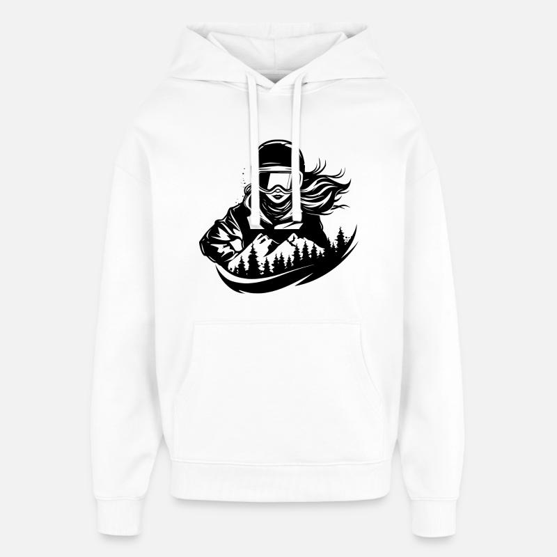 Dessin d’une snowboardeuse - Sweat à capuche unisexe Stanley/Stella Oversized - blanc