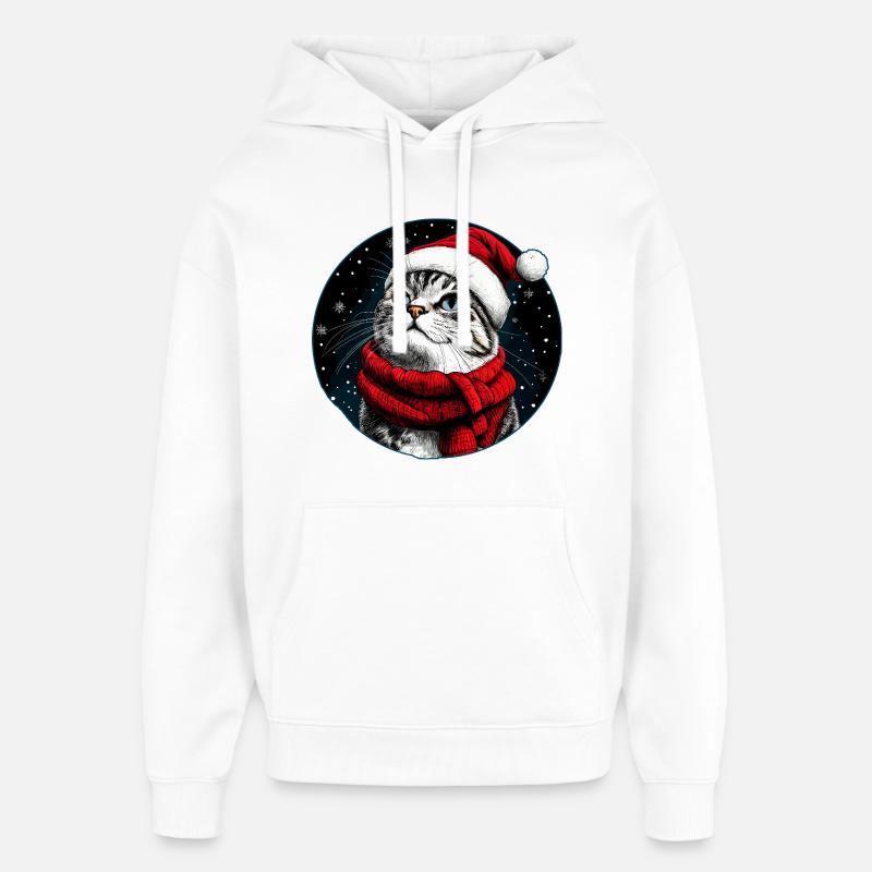 Chats Noël / Père Noël Chat - Sweat à capuche unisexe Stanley/Stella Oversized - blanc