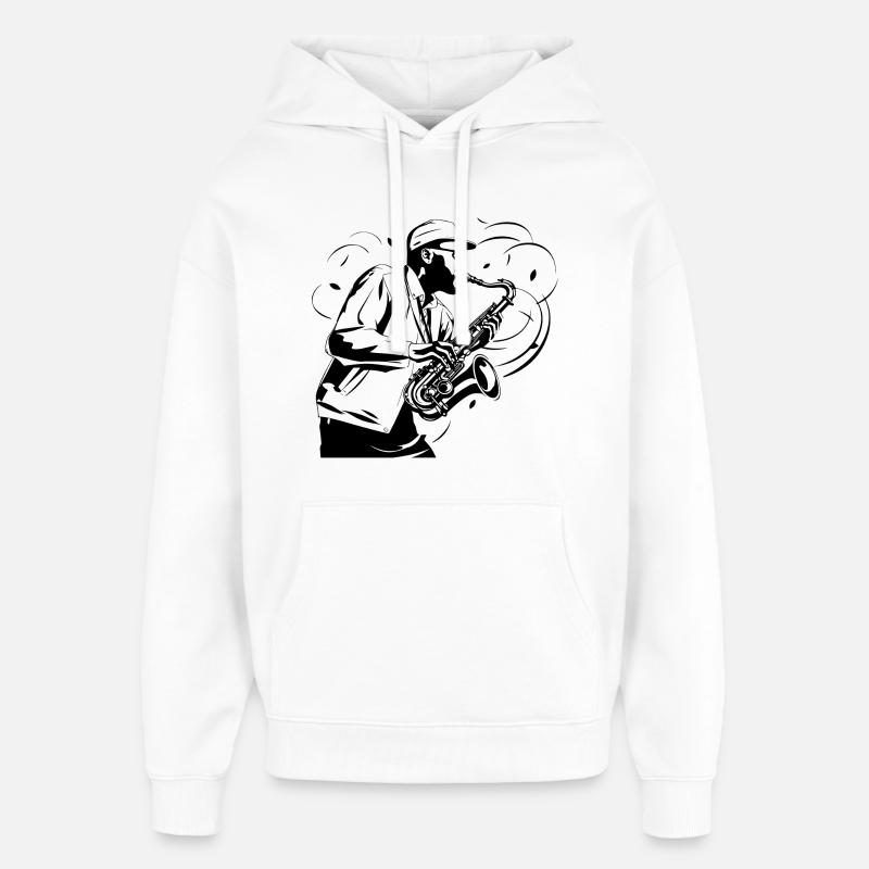 Dessin de saxophoniste - Sweat à capuche unisexe Stanley/Stella Oversized - blanc
