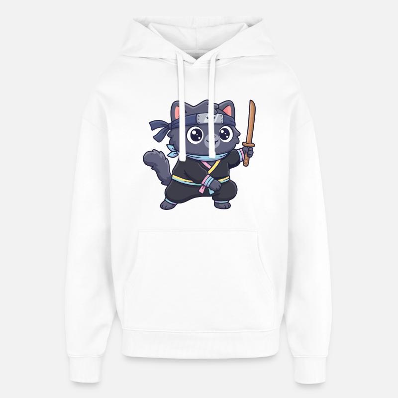 Chat ninja en costume de samouraï - Sweat à capuche unisexe Stanley/Stella Oversized - blanc
