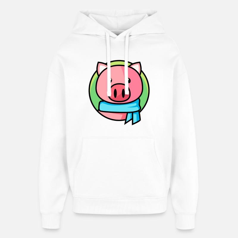 Cochon rose avec écharpe - Sweat à capuche unisexe Stanley/Stella Oversized - blanc