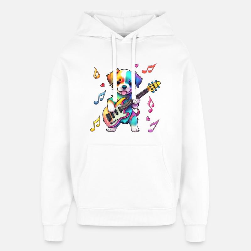 Chiot Rock Star Hound - Arc-en-ciel - Sweat à capuche unisexe Stanley/Stella Oversized - blanc