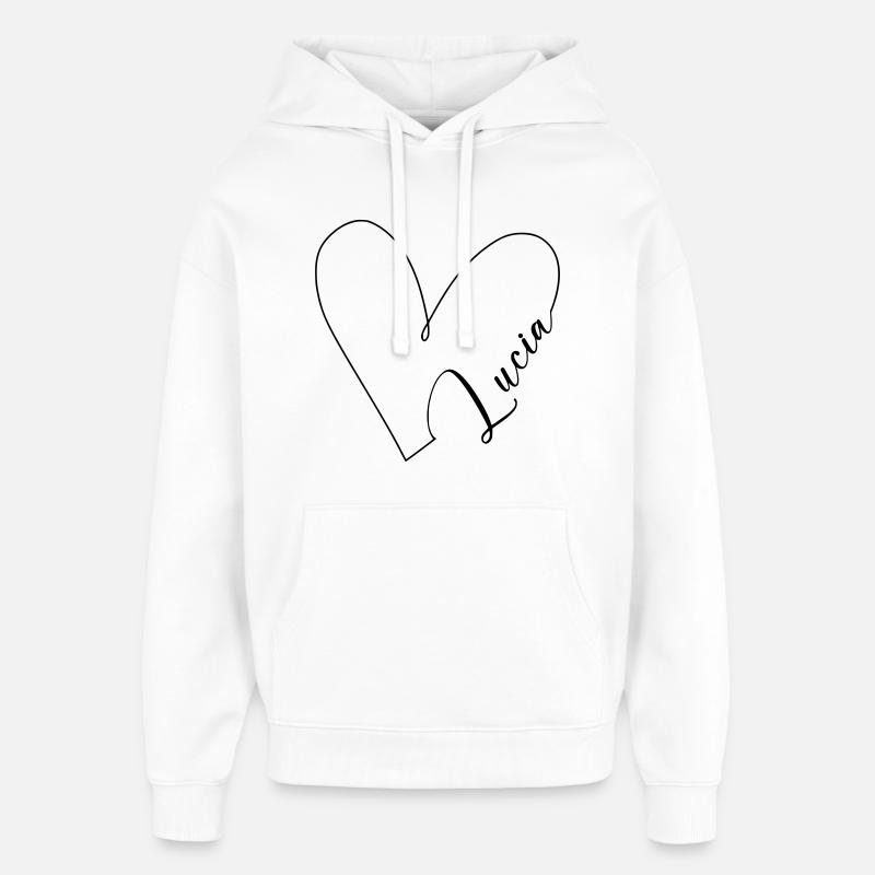 Lucia Nom Ligne de Coeur - Sweat à capuche unisexe Stanley/Stella Oversized - blanc