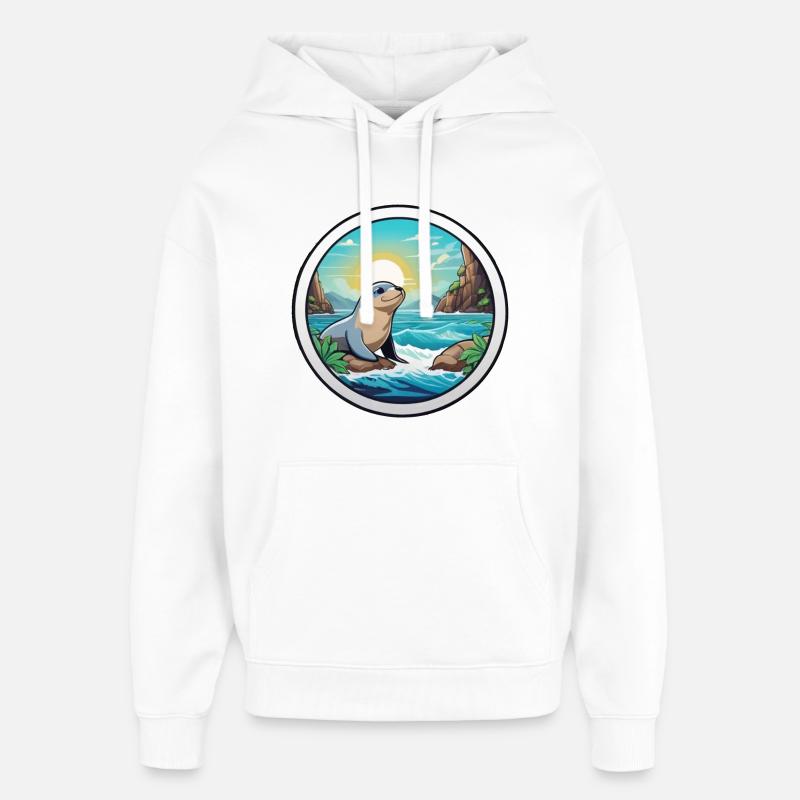 Petit phoque sur la côte - Sweat à capuche unisexe Stanley/Stella Oversized - blanc