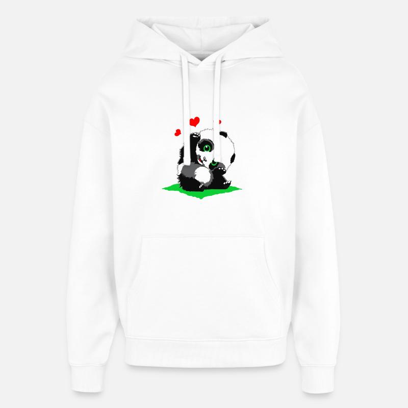 Panda câlin avec des cœurs - Sweat à capuche unisexe Stanley/Stella Oversized - blanc