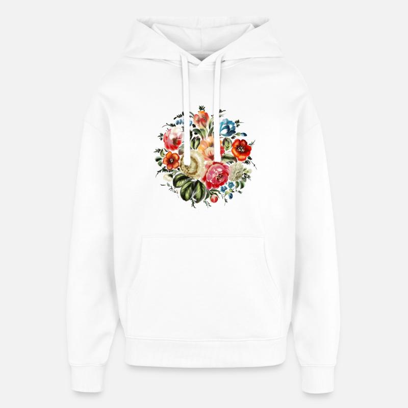 Fleurs Zhostovo - Sweat à capuche unisexe Stanley/Stella Oversized - blanc