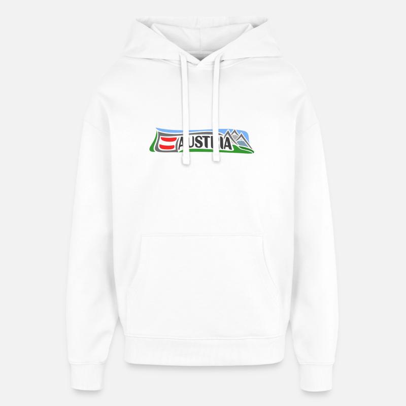 Autriche Voyage Souvenir Landmark Drapeau Autrichien - Sweat à capuche unisexe Stanley/Stella Oversized - blanc