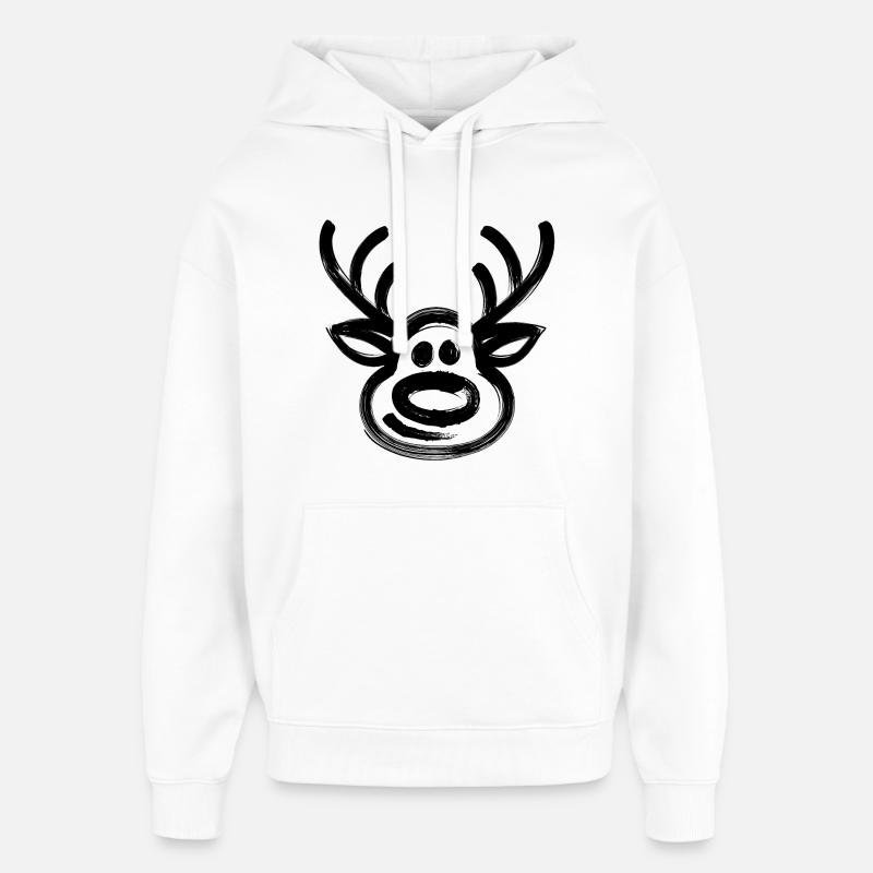 Noël Rennier visage Cerf - Sweat à capuche unisexe Stanley/Stella Oversized - blanc