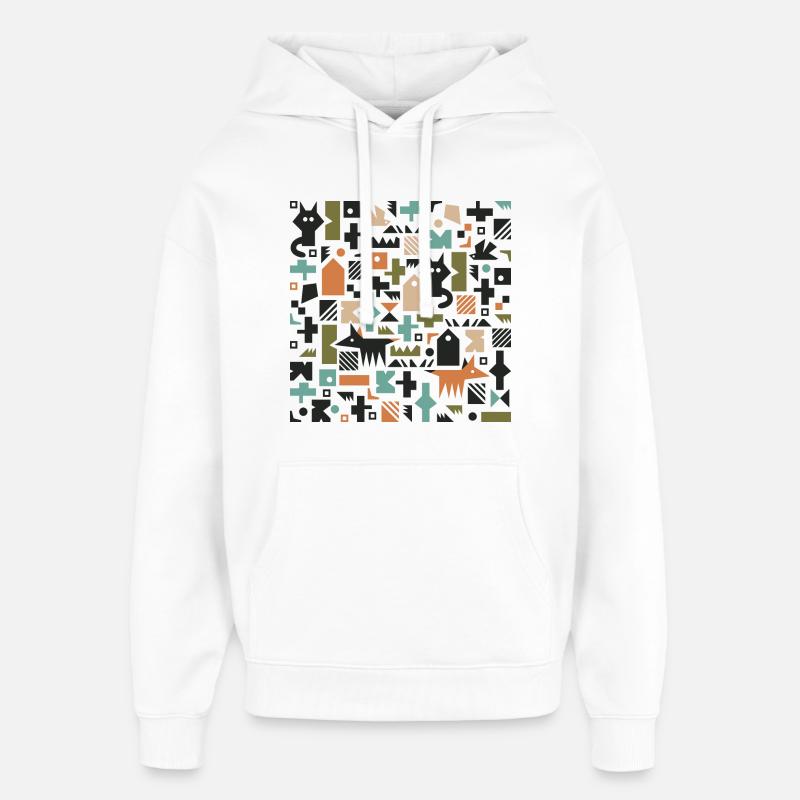 Cat fox bird pattern l multicolour - Oversized Unisex Hoodie by Stanley/Stella - white