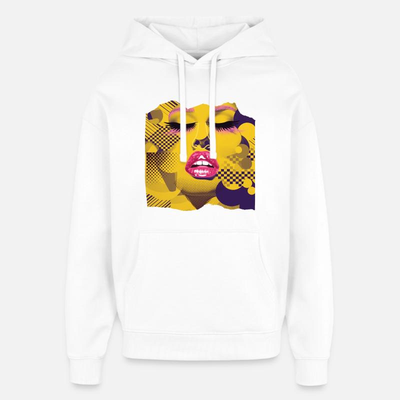 Pop Art Jaune et Rose - Sweat à capuche unisexe Stanley/Stella Oversized - blanc