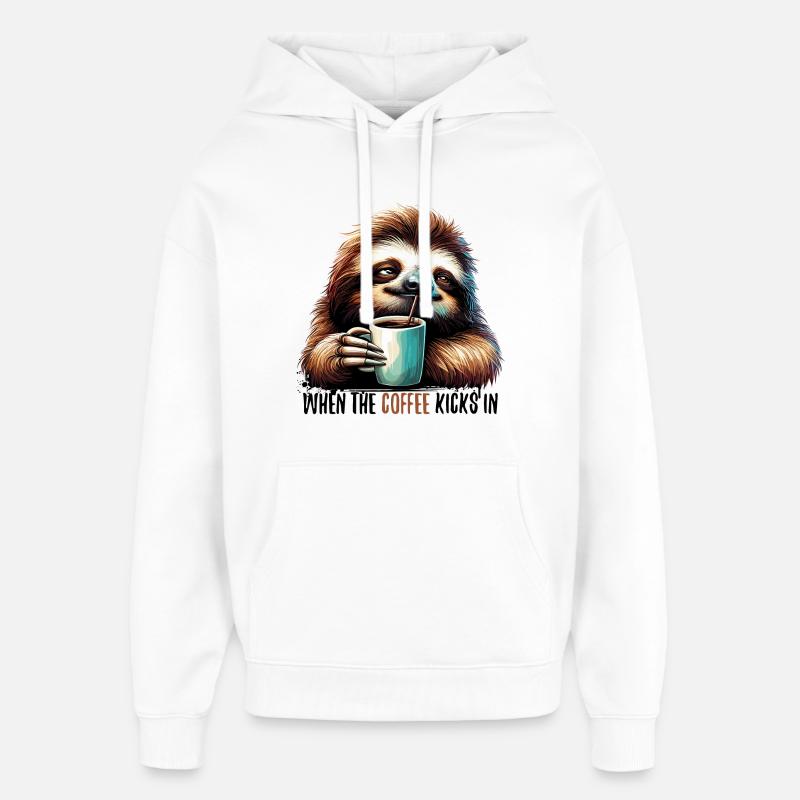 Faultier Kaffee kickt Geschenk - Oversized Unisex Hoodie von Stanley/Stella - Weiß