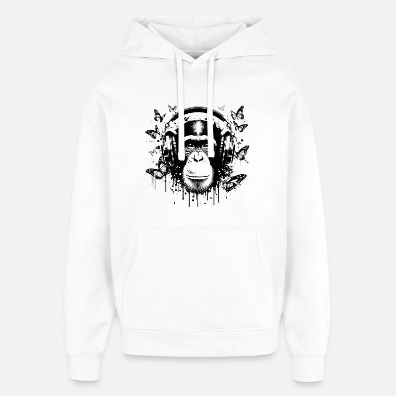 GROOVIN' MONKEY AVEC DES ÉCOUTEURS - Sweat à capuche unisexe Stanley/Stella Oversized - blanc