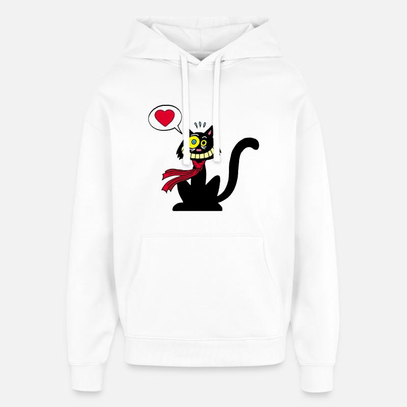 Chat noir amoureux - Sweat à capuche unisexe Stanley/Stella Oversized - blanc