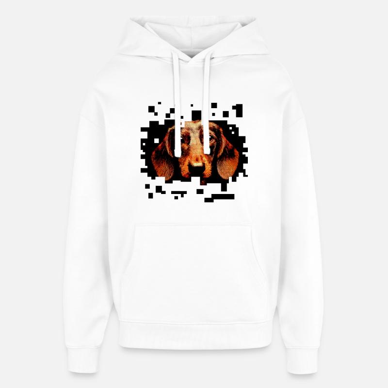 Teckel à poil dur pixelart - Sweat à capuche unisexe Stanley/Stella Oversized - blanc