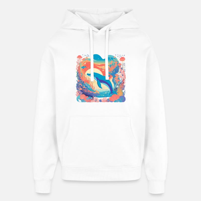 Dauphin arc-en-ciel sous-marin - Sweat à capuche unisexe Stanley/Stella Oversized - blanc