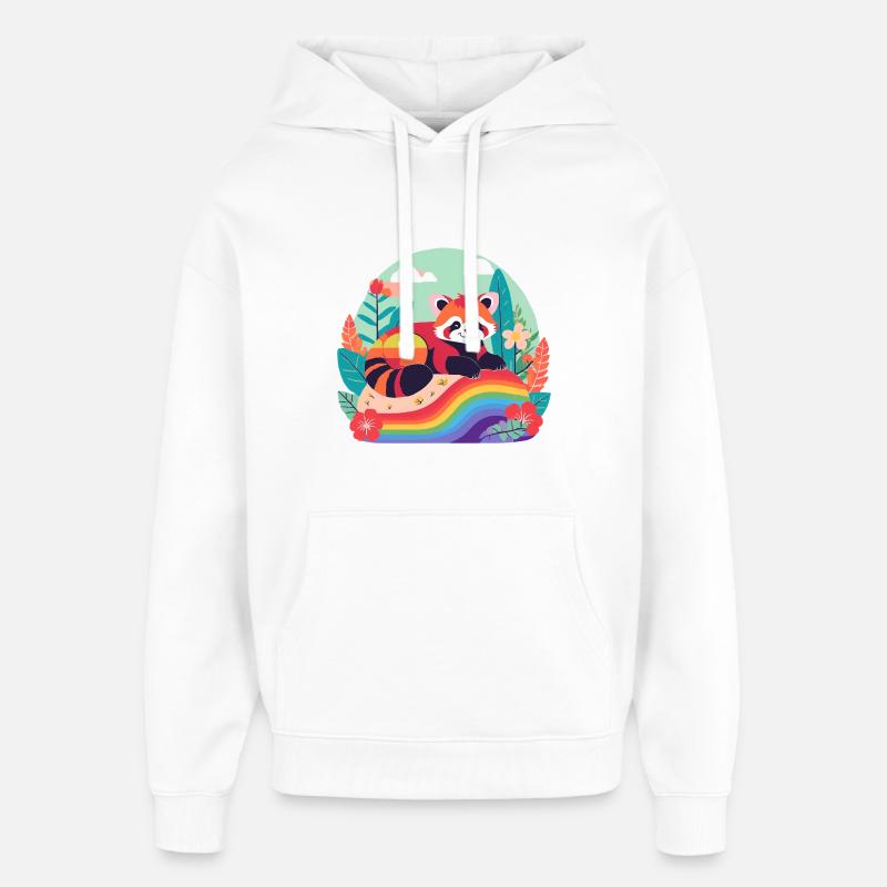 Panda Arc-en-Ciel au Repos - Sweat à capuche unisexe Stanley/Stella Oversized - blanc
