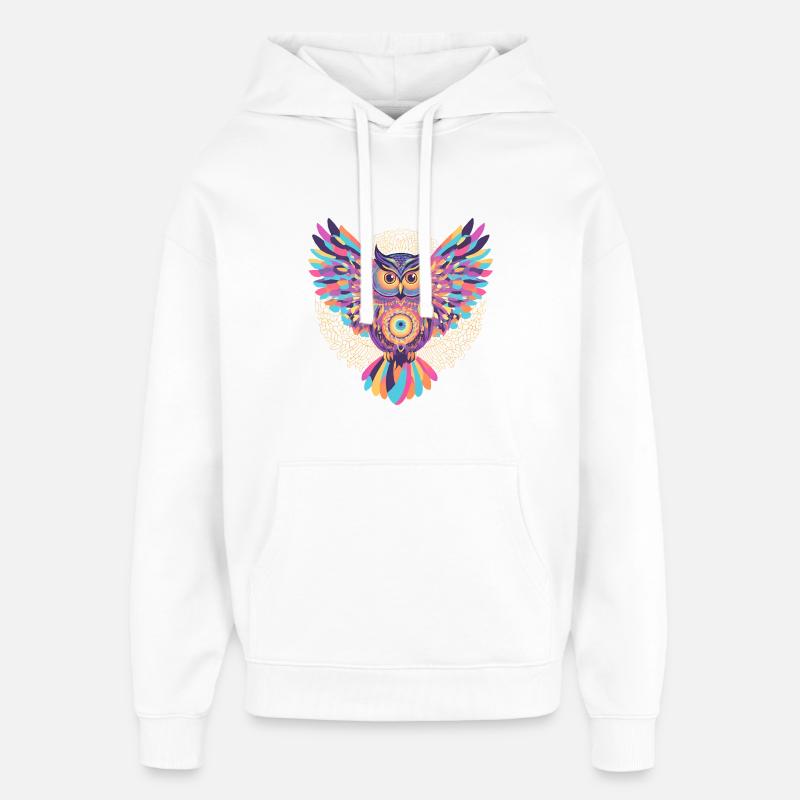 Regenbogenmandala-Eule - Oversized Unisex Hoodie von Stanley/Stella - Weiß