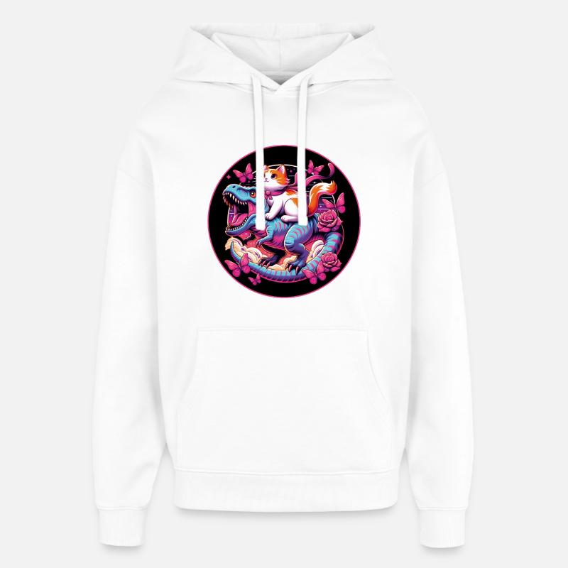 Petit chat monte dinosaure Dino - Sweat à capuche unisexe Stanley/Stella Oversized - blanc