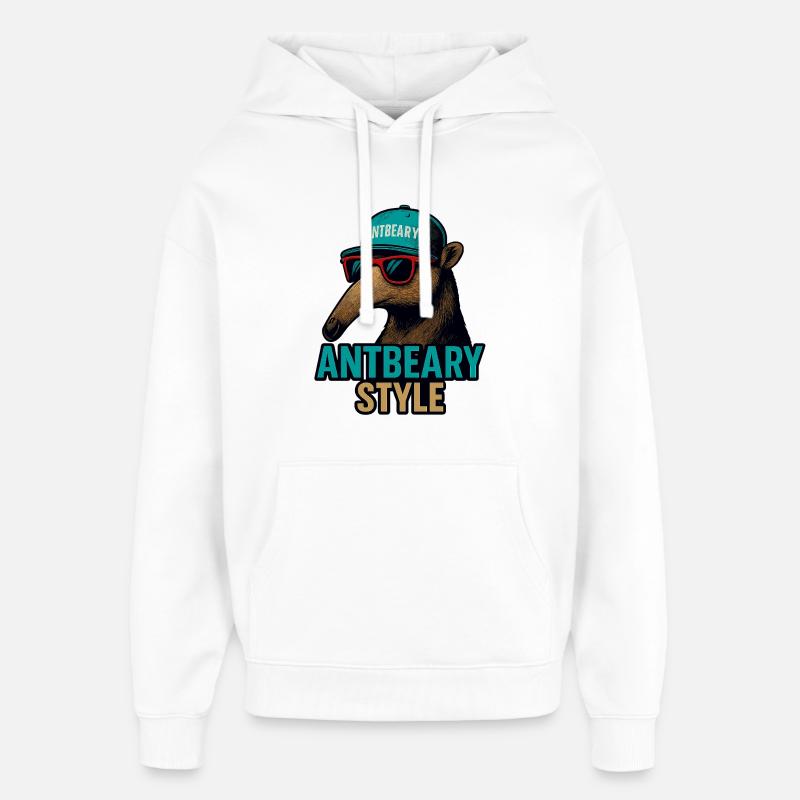 Antbeary Style Aardvark Cartoon - Oversized Unisex Hoodie by Stanley/Stella - white