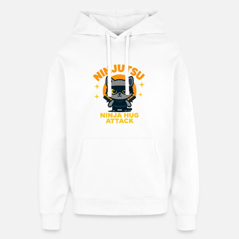Ninja Katzen Attacke - Oversized Unisex Hoodie von Stanley/Stella - Weiß