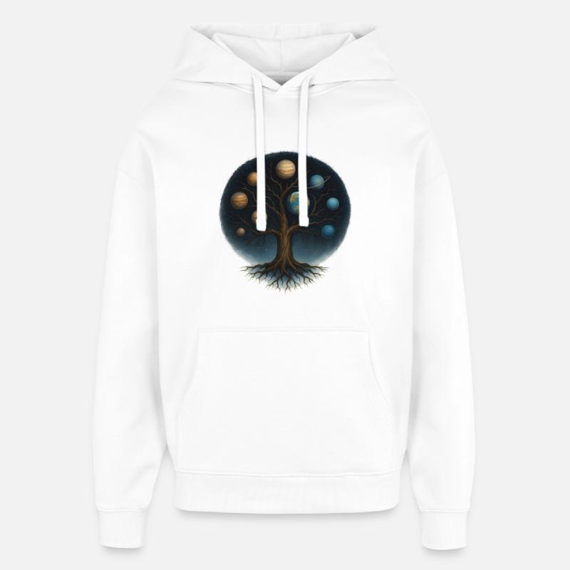 Arbre cosmique avec planète monde - Sweat à capuche unisexe Stanley/Stella Oversized - blanc