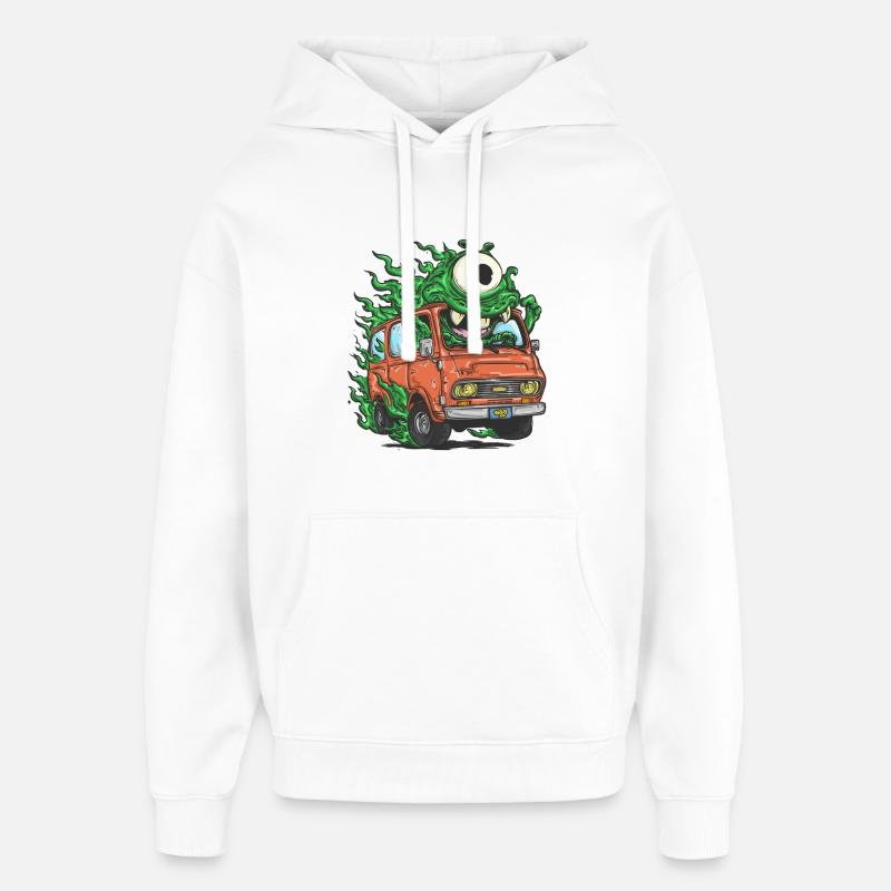 Monstre vert dans un fourgon rétro - Sweat à capuche unisexe Stanley/Stella Oversized - blanc