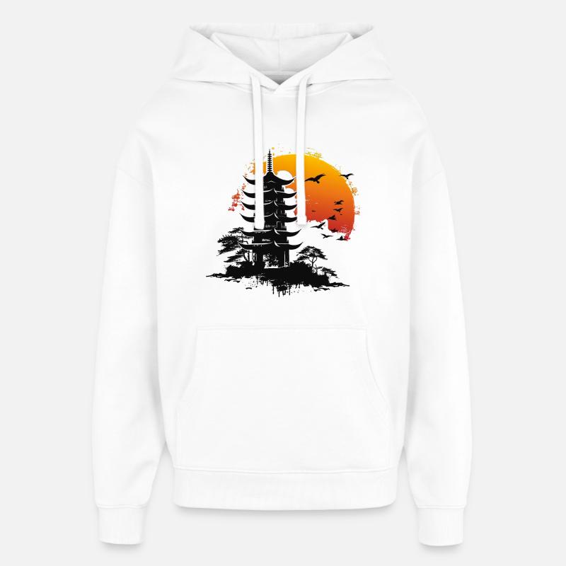 Pagode Orange Japon - Sweat à capuche unisexe Stanley/Stella Oversized - blanc