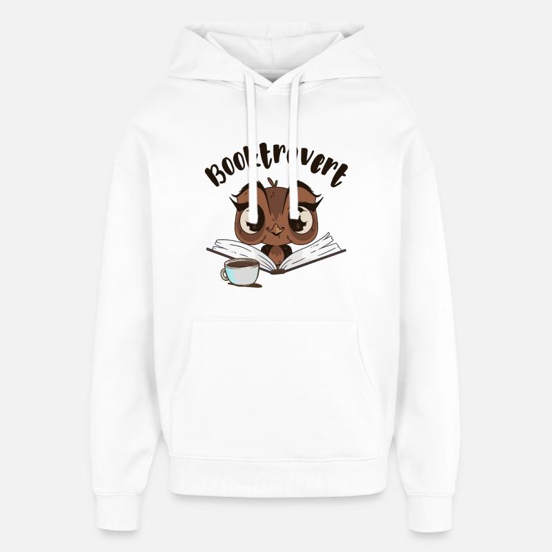 Booktrovert Eule mit Buch und Kaffee - Oversized Unisex Hoodie von Stanley/Stella - Weiß