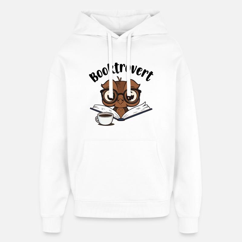 Booktrovert Eule mit Buch und Kaffee - Oversized Unisex Hoodie von Stanley/Stella - Weiß