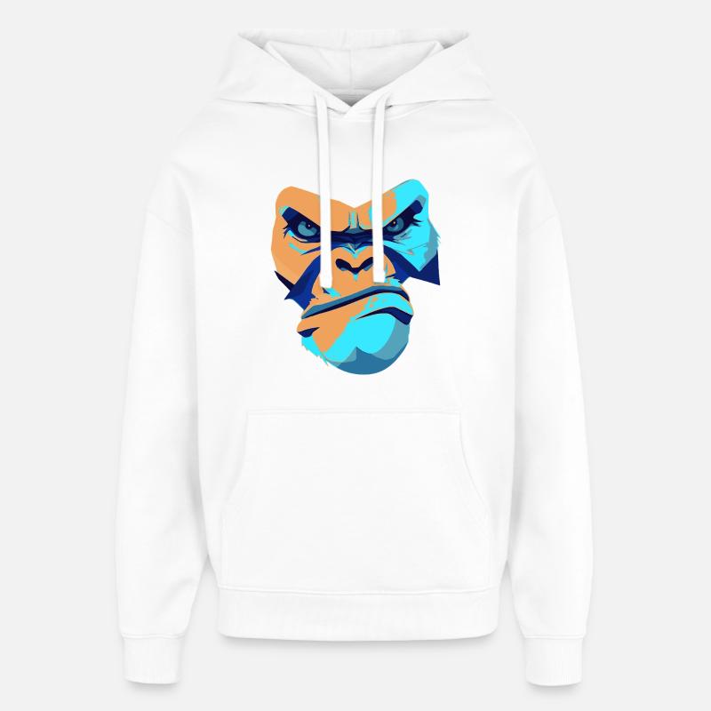 Untamed Gorilla Blue Front Print - Oversized Unisex Hoodie by Stanley/Stella - white