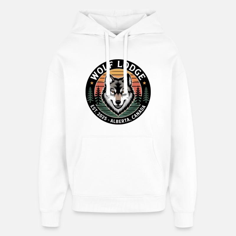 Emblème de Wolf Lodge Alberta - Sweat à capuche unisexe Stanley/Stella Oversized - blanc