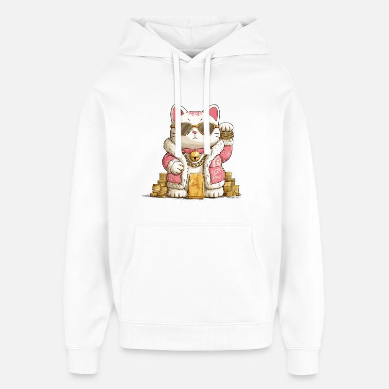 Maneki Neko doré - Sweat à capuche unisexe Stanley/Stella Oversized - blanc