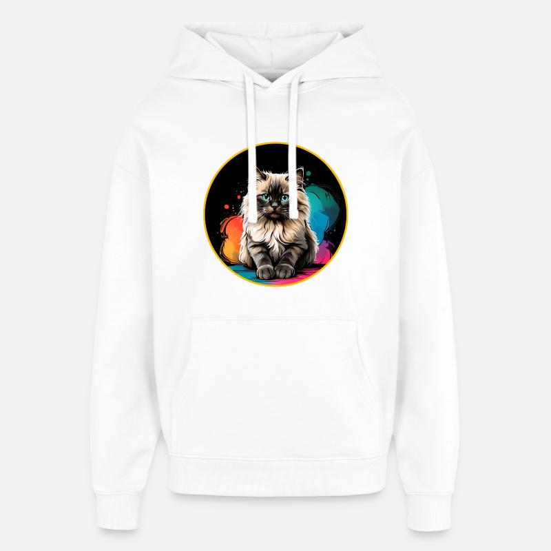 Portrait de chat Ragdoll - Sweat à capuche unisexe Stanley/Stella Oversized - blanc