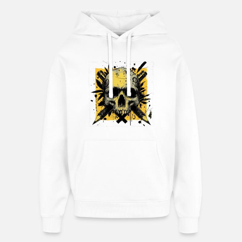 Crâne et crayons croisés - Sweat à capuche unisexe Stanley/Stella Oversized - blanc